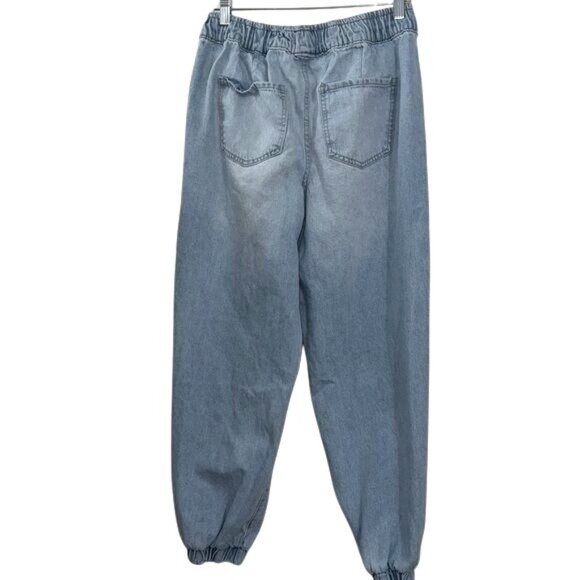 Forever 21 Light Blue Denim Jogger Pants Size L Elastic Waistband - Picture 4 of 6
